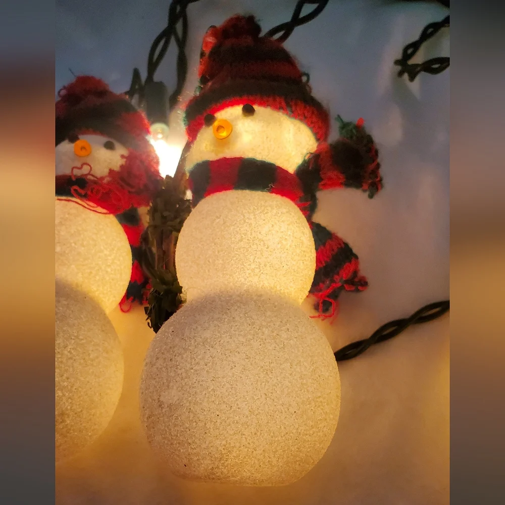Christmas Snowman Light String Set Of 5 Figures Sparkly 10 Ft Long